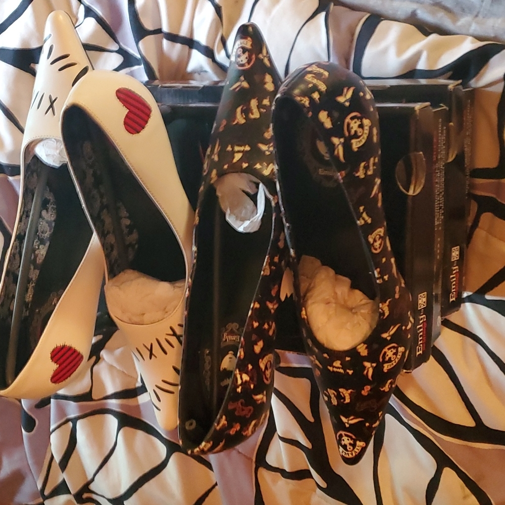 TUK Emily the Strange kitten heels spooky Halloween 2 pairs New in boxes size 8